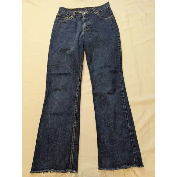 Levi’s 517 Slim Fit Bootcut Jeans Dark Wash 28x28 Raw Hem - Picture 2 of 8